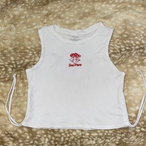 White T-shirt with drawstrings and red embroidery